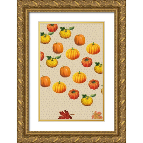 Welcome Fall Pumpkin and Dots Gold Ornate Wood Framed Art Print with Double Matting by Allen, Candace