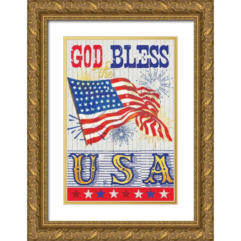 USA BLESS Gold Ornate Wood Framed Art Print with Double Matting by Lula Bijoux and Company