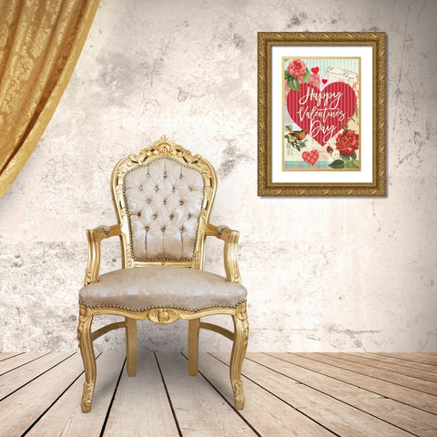 Valentine Flag 1 Gold Ornate Wood Framed Art Print with Double Matting by Lula Bijoux and Company