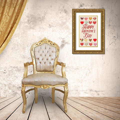 Valentine Flag 3 Gold Ornate Wood Framed Art Print with Double Matting by Lula Bijoux and Company