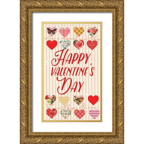 Valentine Flag 3 Gold Ornate Wood Framed Art Print with Double Matting by Lula Bijoux and Company