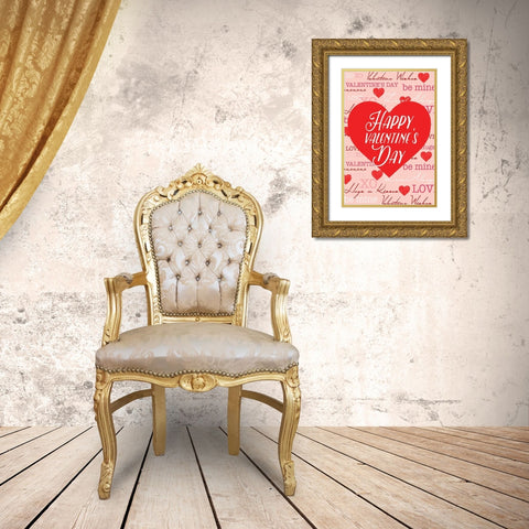 Valentine Flag 4 Gold Ornate Wood Framed Art Print with Double Matting by Lula Bijoux and Company