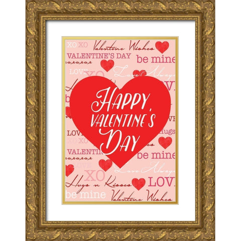 Valentine Flag 4 Gold Ornate Wood Framed Art Print with Double Matting by Lula Bijoux and Company