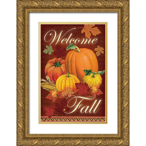 Welcome Fall Gold Ornate Wood Framed Art Print with Double Matting by Lula Bijoux and Company