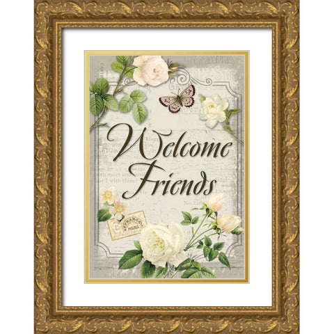 Welcome Friends Gold Ornate Wood Framed Art Print with Double Matting by Lula Bijoux and Company