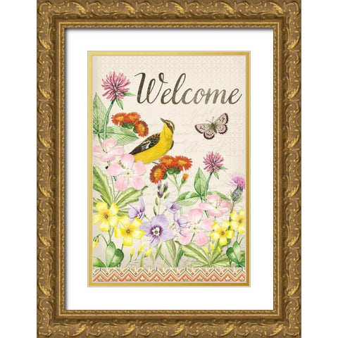 Welcome Wild flowers Gold Ornate Wood Framed Art Print with Double Matting by Lula Bijoux and Company