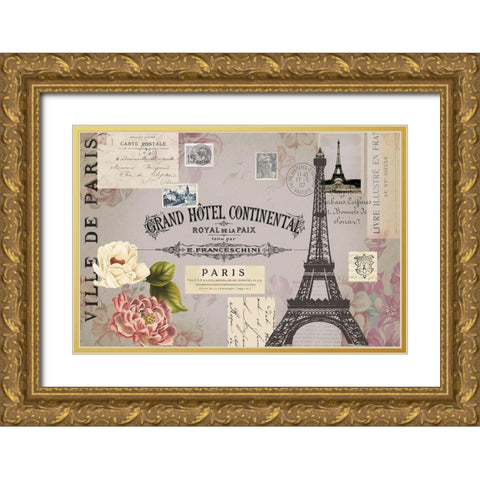 Paris Woodgrain Floral 2 Gold Ornate Wood Framed Art Print with Double Matting by Lula Bijoux and Company