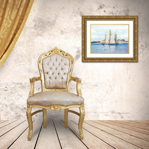 Seaside Boating Gold Ornate Wood Framed Art Print with Double Matting by Lula Bijoux and Company