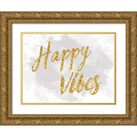 Happy Vibes Gold Ornate Wood Framed Art Print with Double Matting by Lula Bijoux and Company