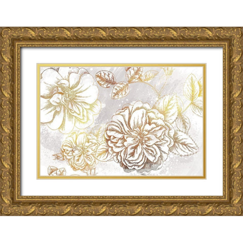 Metallic Flowers Gold Ornate Wood Framed Art Print with Double Matting by Lula Bijoux and Company