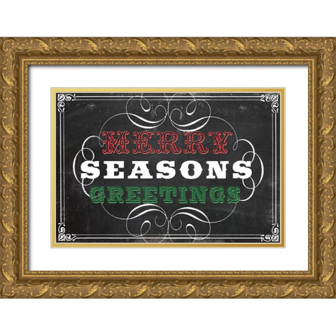 Holiday Chalk Gold Ornate Wood Framed Art Print with Double Matting by Lula Bijoux And Company