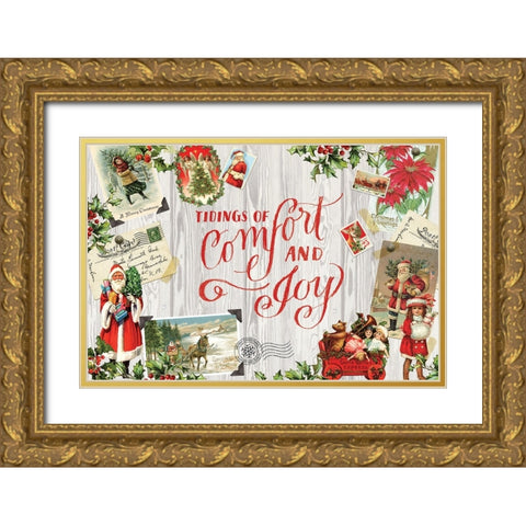 Xmas Collage 1 Gold Ornate Wood Framed Art Print with Double Matting by Lula Bijoux And Company