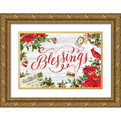 Xmas Collage 2 Gold Ornate Wood Framed Art Print with Double Matting by Lula Bijoux And Company