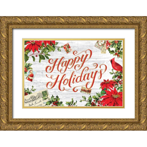Xmas Collage 3 Gold Ornate Wood Framed Art Print with Double Matting by Lula Bijoux And Company