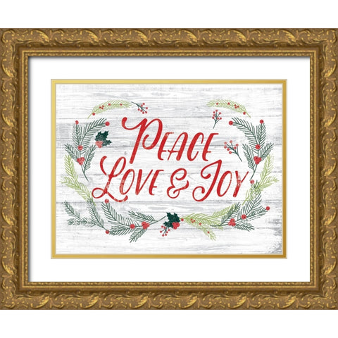 Love Peace Joy Gold Ornate Wood Framed Art Print with Double Matting by Lula Bijoux And Company