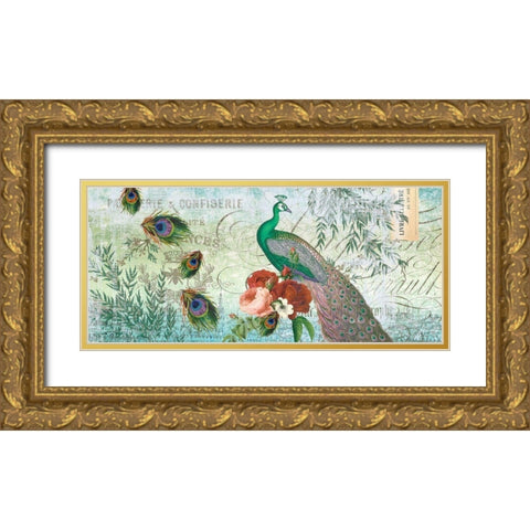 Peacock ART Green Gold Ornate Wood Framed Art Print with Double Matting by Allen, Candace