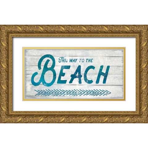 This Way To The Beach Gold Ornate Wood Framed Art Print with Double Matting by Lula Bijoux and Company