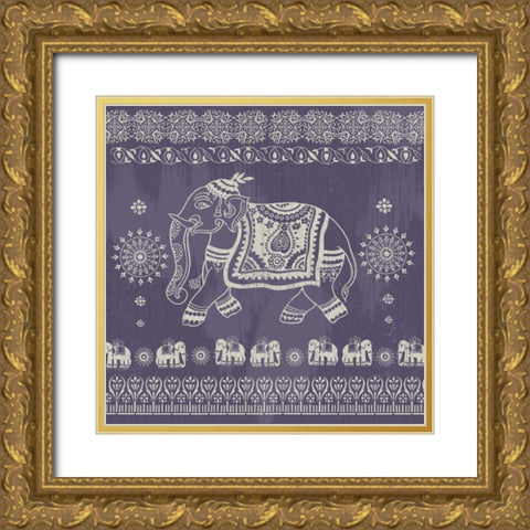 Boho Elephant Purple Gold Ornate Wood Framed Art Print with Double Matting by Allen, Candace