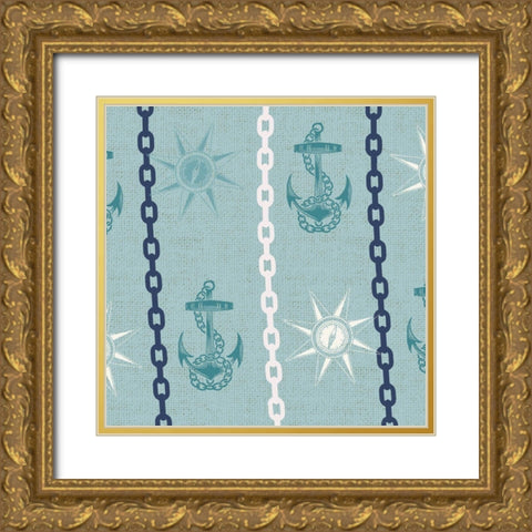 Nautical Pattern 3 Gold Ornate Wood Framed Art Print with Double Matting by Allen, Candace