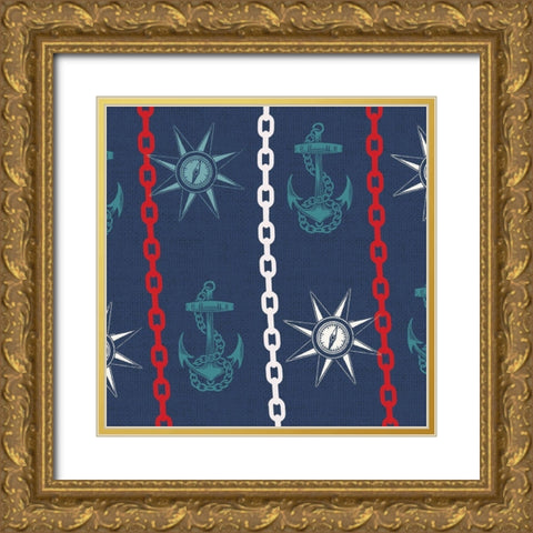 Nautical Pattern 4 Gold Ornate Wood Framed Art Print with Double Matting by Allen, Candace