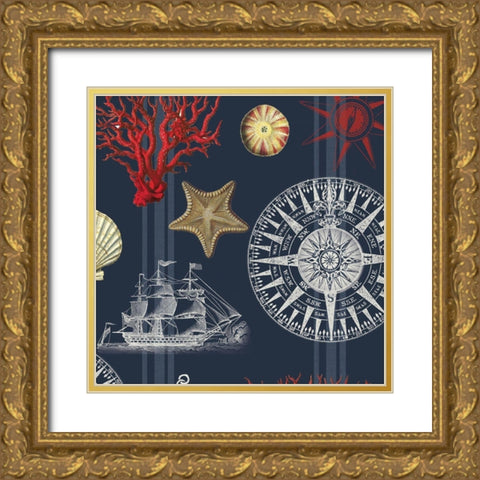Nautical Main Navy Gold Ornate Wood Framed Art Print with Double Matting by Allen, Candace