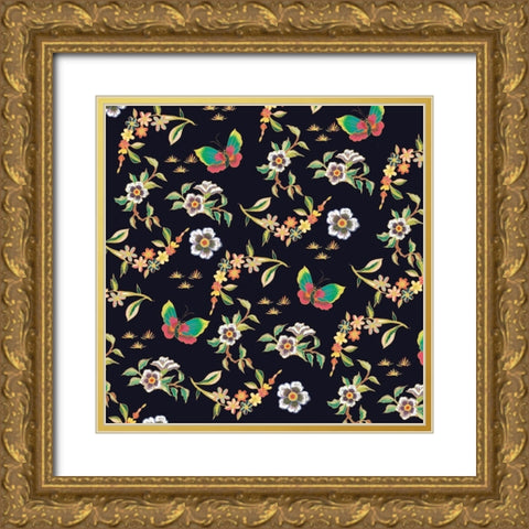 Kimono Quilt Toss 1 Gold Ornate Wood Framed Art Print with Double Matting by Allen, Candace