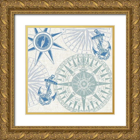 By The Sea Compass Rose 1 Gold Ornate Wood Framed Art Print with Double Matting by Allen, Candace