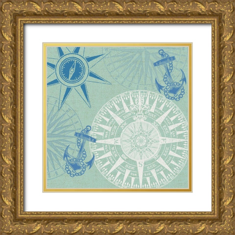 By The Sea Compass Rose 2 Gold Ornate Wood Framed Art Print with Double Matting by Allen, Candace