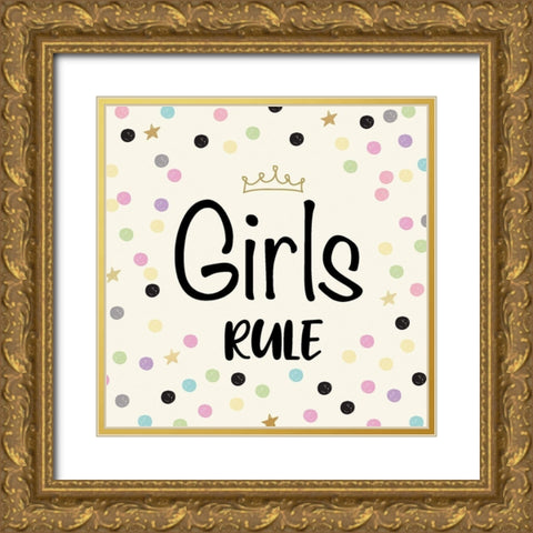 Girls Rule Gold Ornate Wood Framed Art Print with Double Matting by Lula Bijoux and Company