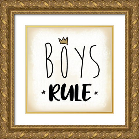 Boys Rule Gold Ornate Wood Framed Art Print with Double Matting by Lula Bijoux and Company