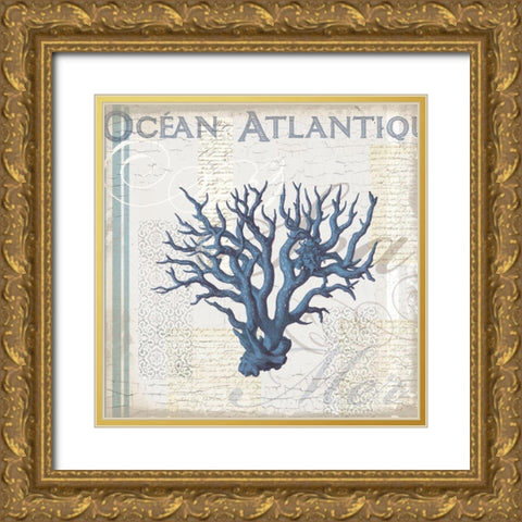 Coastal Coral Gold Ornate Wood Framed Art Print with Double Matting by Lula Bijoux and Company