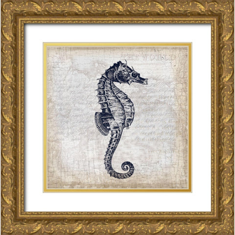 Sea Horse On Cream Gold Ornate Wood Framed Art Print with Double Matting by Lula Bijoux and Company