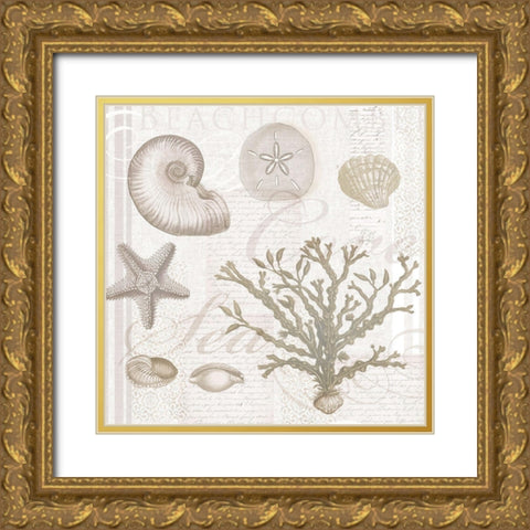 Soft Shell Collage Gold Ornate Wood Framed Art Print with Double Matting by Lula Bijoux and Company