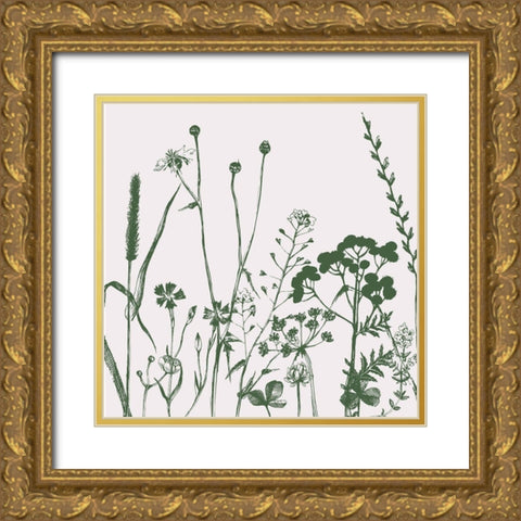 Green Flower Spray 2 Gold Ornate Wood Framed Art Print with Double Matting by Lula Bijoux and Company