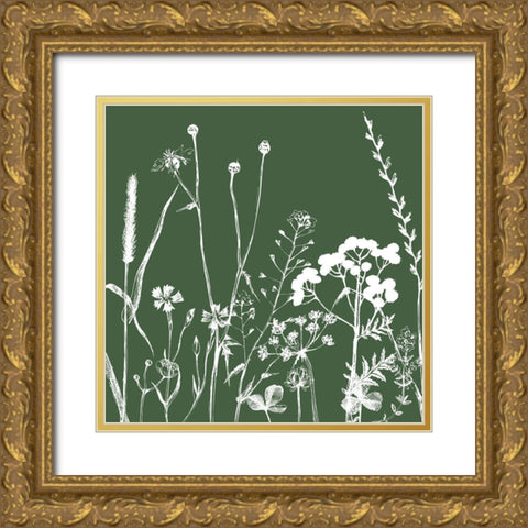 Green Flower Spray 2 Gold Ornate Wood Framed Art Print with Double Matting by Urban Epiphany
