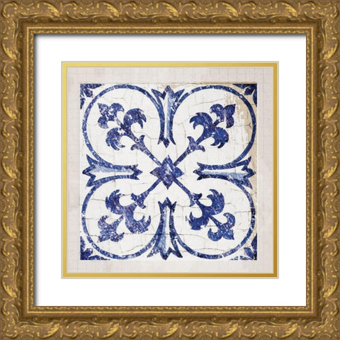 Tile Bleu 1 Gold Ornate Wood Framed Art Print with Double Matting by Lula Bijoux and Company
