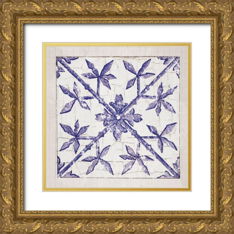 Tile Bleu 2 Gold Ornate Wood Framed Art Print with Double Matting by Lula Bijoux and Company