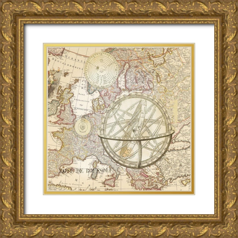 World Map with Solar Gold Ornate Wood Framed Art Print with Double Matting by Lula Bijoux and Company