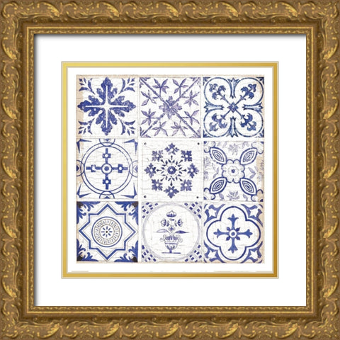 Blue Tiles 1 Gold Ornate Wood Framed Art Print with Double Matting by Lula Bijoux and Company