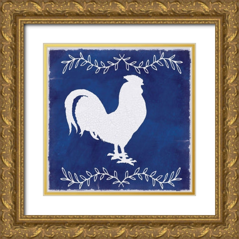 Roosters Gold Ornate Wood Framed Art Print with Double Matting by Lula Bijoux and Company