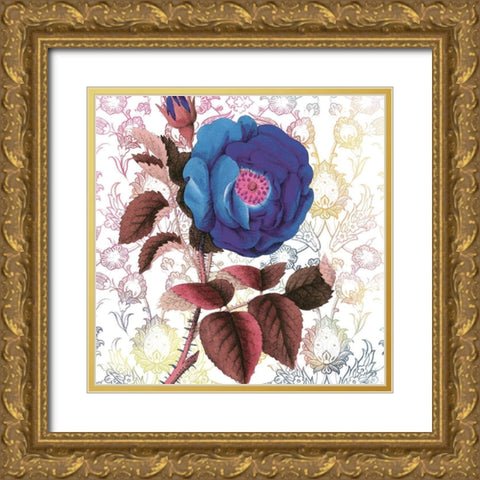 Blue Floral Grandure Gold Ornate Wood Framed Art Print with Double Matting by Lula Bijoux and Company