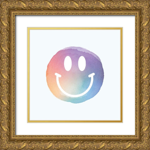 Happy Face Watercolor Gold Ornate Wood Framed Art Print with Double Matting by Lula Bijoux and Company