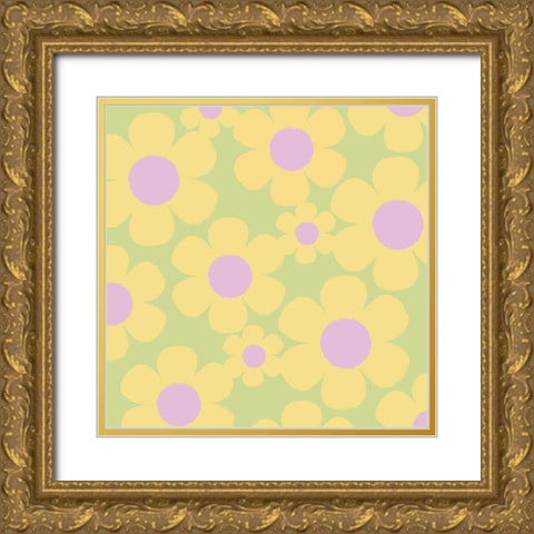 Happy Floral 3 Gold Ornate Wood Framed Art Print with Double Matting by Lula Bijoux and Company