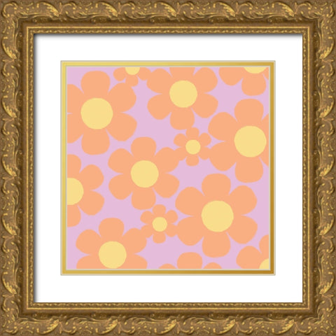 Happy Floral 1 Gold Ornate Wood Framed Art Print with Double Matting by Lula Bijoux and Company