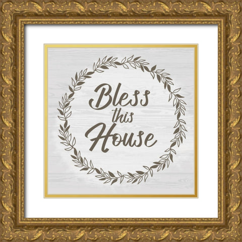 Bless This House Gold Ornate Wood Framed Art Print with Double Matting by Lula Bijoux And Company