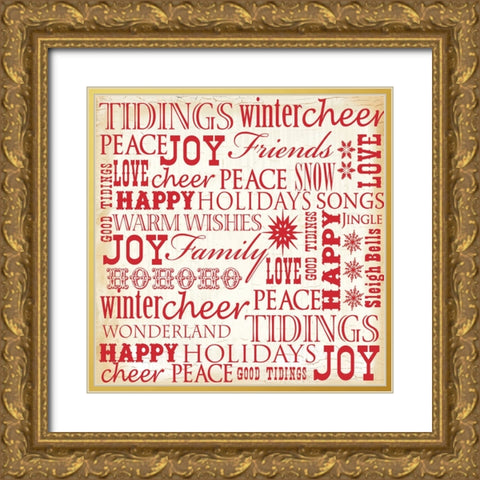 Holiday Typography 1 Gold Ornate Wood Framed Art Print with Double Matting by Lula Bijoux And Company