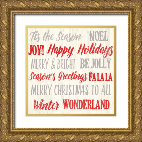 Holiday Words 1 V3 Gold Ornate Wood Framed Art Print with Double Matting by Lula Bijoux And Company