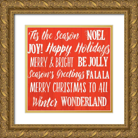 Holiday Words 1 Gold Ornate Wood Framed Art Print with Double Matting by Lula Bijoux And Company
