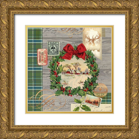 Holiday Wreath Gold Ornate Wood Framed Art Print with Double Matting by Lula Bijoux And Company