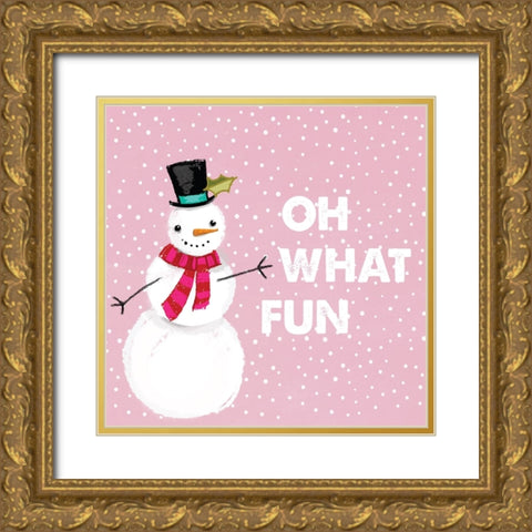 Oh What Fun Snowman Gold Ornate Wood Framed Art Print with Double Matting by Lula Bijoux And Company